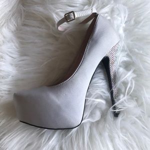 Heels with ankle strap and cute crystals on heel!